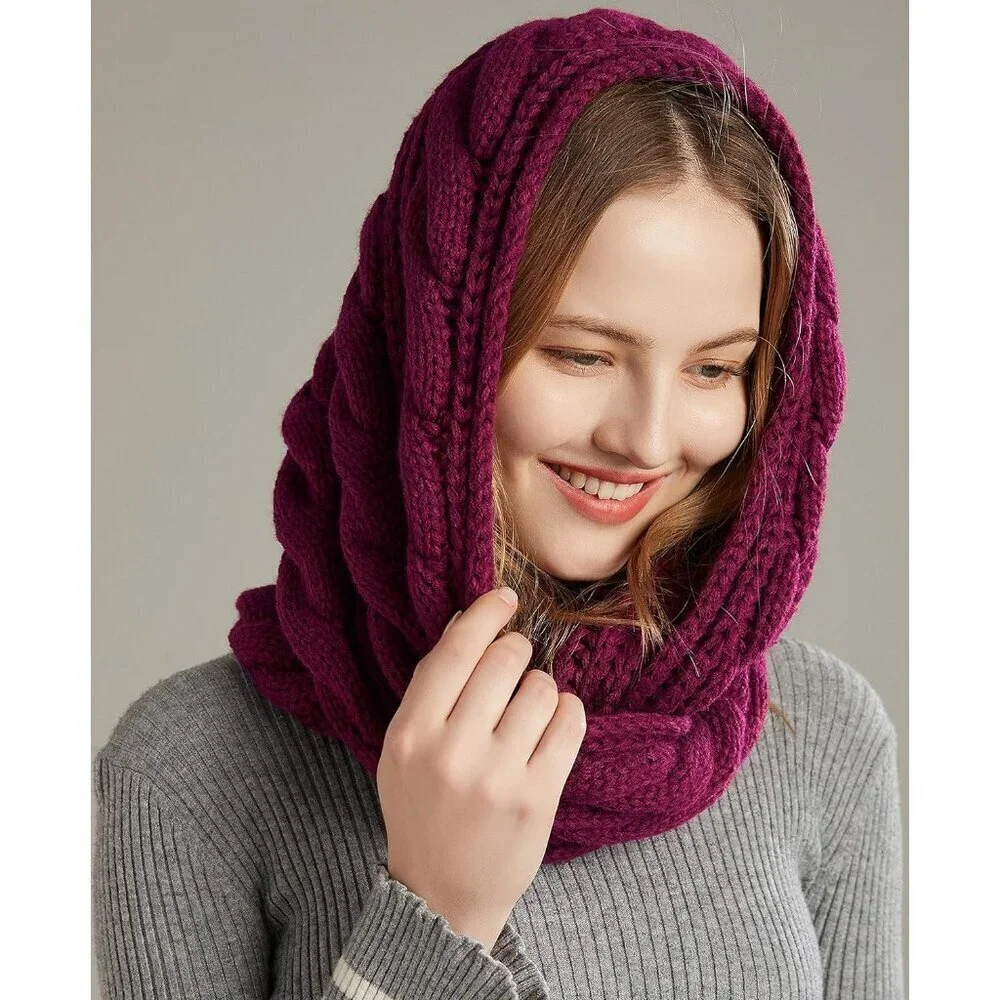 Women's Twist Purple Red Thick Ribbed Knit Winter Infinity Circle Loop Scarf